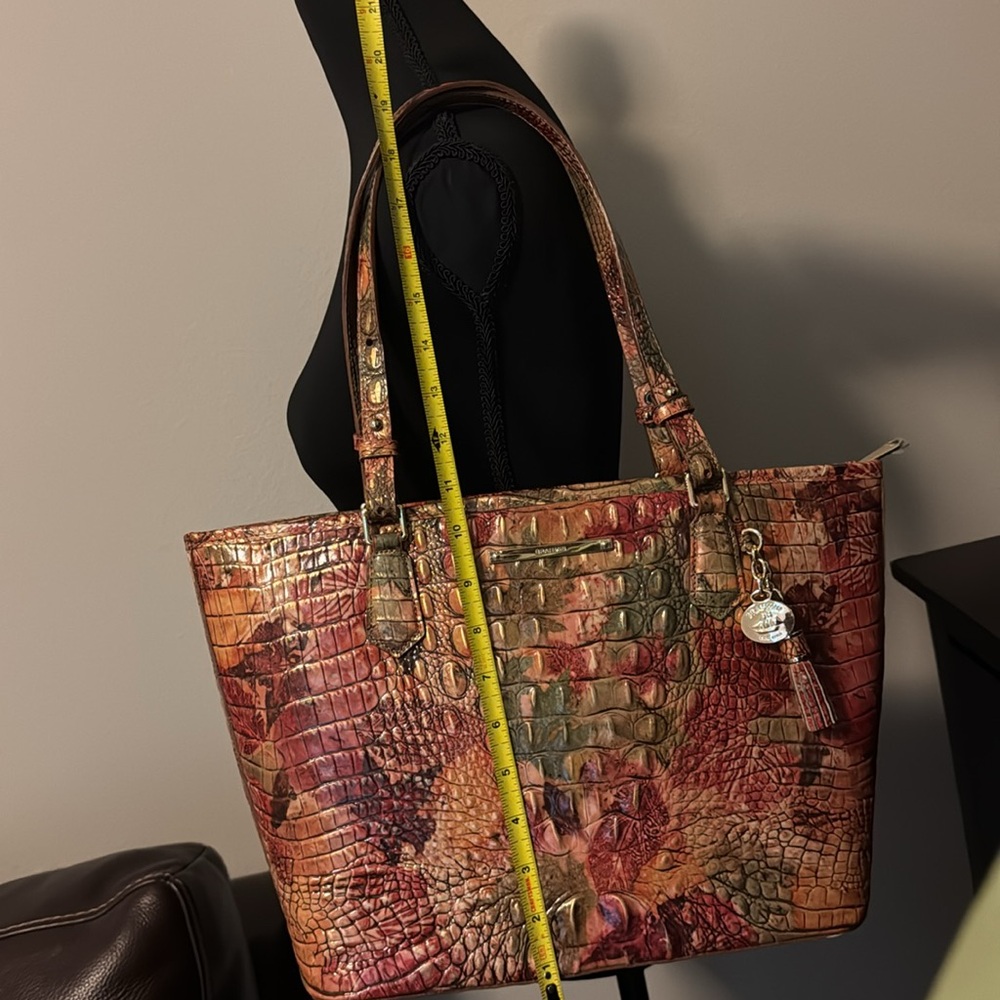 Brahmin Red and Green Shoulder Tote Bag with Textured Design - Picture 13 of 14
